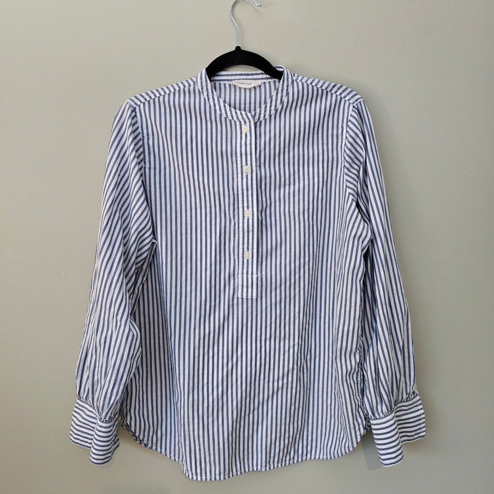 Everlane Womens 100% Supima Cotton Striped Henley Shirt Band Collar Size 6